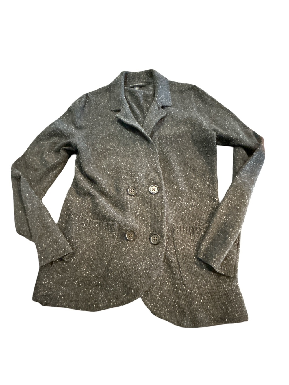 Banana Republic Tweed Knit Double Breasted Knit Blazer Medium Silk Wool Blend